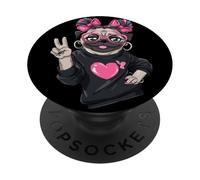 Fashionable Pug With Pink Round Glasses Bows Peace Sign Paw PopSockets Adhesive PopGrip