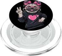 Fashionable Pug With Pink Round Glasses Bows Peace Sign Paw PopSockets PopGrip for MagSafe