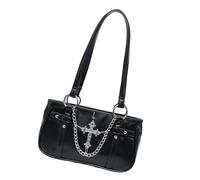 Fashionable Punk Styles Shoulder Bag With Alloy Chain Decoration PU Leather Armpit Bags For Individualistic Looks Gothic Shoulder Bag