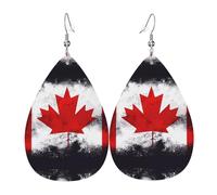 Fashionable PVC silver-plated leather earrings, suitable for festival parties or personal useCanadian flag, One Size, Silver Copper Leather, No Gemstone
