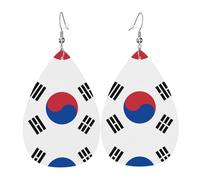 Fashionable PVC silver-plated leather earrings, suitable for festival parties or personal useFlag of Republic of Korea, One Size, Silver Copper Leather, No Gemstone