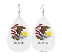 Fashionable PVC silver-plated leather earrings, suitable for festival parties or personal useIllinois State Flag