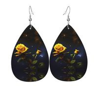 Fashionable PVC silver-plated leather earrings, suitable for festival parties or personal useYellow Roses Starry Night, One Size, Silver Copper Leather, No Gemstone