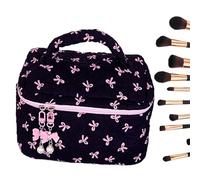 Fashionable Quilted Pouch - Adorablle Bow Design Quilted Makeup Holder, Sturdy Polyester Beauty Case | Reusable Personal Care Organizer, Large Capacity Floral Quilt Travel Bag for Toiletries Travel