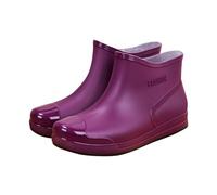 Fashionable rain boots for women with short shaft shape, waterproof plastic boots, non-slip sole, warm fleece lining, removable cotton insole, ideal for wet days, city walks, purple, 8.5 UK