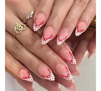 Fashionable Red Dot Bows Design White French Tip False Nails Artificial Nails For Women Elegant Daily Wear 24pcs ABS False Nail Red Polkas Dot French