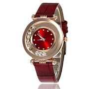 Fashionable Rolling Sand Watch Ultra-Thin Quartz Women's Light Luxury Clock Gift Watches(Red)