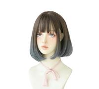 Fashionable Short Hair Wig Female Bob Full Head Cover Gradient Haze Blue 30Cm Inner Buckle Straight Hair