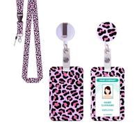 Fashionable Sliding Badge Holder,Leopard Print Design Lanyard with Card Holder, Retractable ID Badge Reel with Detachable Lanyard Strap,Durable ID Card Protector for Worker Nurse Teacher Student (3)