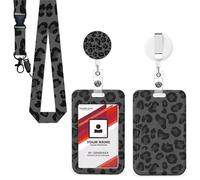 Fashionable Sliding Badge Holder,Leopard Print Design Lanyard with Card Holder, Retractable ID Badge Reel with Detachable Lanyard Strap,Durable ID Card Protector for Worker Nurse Teacher Student (2)