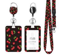 Fashionable Sliding Badge Holder with Cute Pattern, Lanyard with Card Holder Retractable ID Badge Holders Set Detachable Teacher Lanyard for Office Nurse Student Use (Black Cherry)