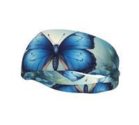 Fashionable sports decorative sweatband HJFCZH Beautiful Blue Butterfly Prints moisture wicking elastic suitable for cycling yoga running