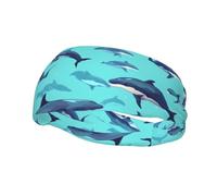 Fashionable sports decorative sweatband HJFCZH Blue Killer Whale Prints moisture wicking elastic suitable for cycling yoga running
