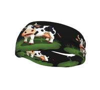 Fashionable sports decorative sweatband HJFCZH Cartoon cow eating grass Prints moisture wicking elastic suitable for cycling yoga running