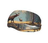 Fashionable sports decorative sweatband HJFCZH Lodge Bear Deer Prints moisture wicking elastic suitable for cycling yoga running