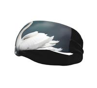 Fashionable sports decorative sweatband QQOUPP Beautiful White Swan Printed moisture wicking elastic suitable for cycling yoga running