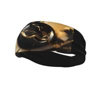 Fashionable sports decorative sweatband QQOUPP Black Golden Marble Ink Printed moisture wicking elastic suitable for cycling yoga running