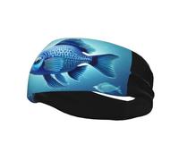 Fashionable sports decorative sweatband QQOUPP Blue Ocean Underwater Fish Printed moisture wicking elastic suitable for cycling yoga running
