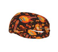 Fashionable sports decorative sweatband QQOUPP Fire Guitar Printed moisture wicking elastic suitable for cycling yoga running