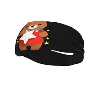 Fashionable sports decorative sweatband QQOUPP Little bear holding a star doll Printed moisture wicking elastic suitable for cycling yoga running