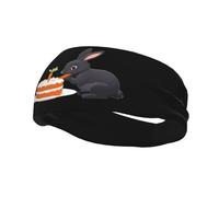 Fashionable sports decorative sweatband QQOUPP Little black rabbit eating carrot cake Printed moisture wicking elastic suitable for cycling yoga running