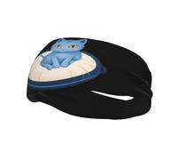 Fashionable sports decorative sweatband QQOUPP Little blue cat on the pillow Printed moisture wicking elastic suitable for cycling yoga running