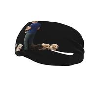 Fashionable sports decorative sweatband QQOUPP Little boy leading a group of puppies Printed moisture wicking elastic suitable for cycling yoga running