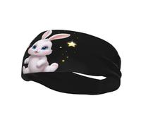 Fashionable sports decorative sweatband QQOUPP Little bunny lighting up the stars Printed moisture wicking elastic suitable for cycling yoga running