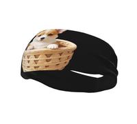 Fashionable sports decorative sweatband QQOUPP Little Corgi in a woven basket Printed moisture wicking elastic suitable for cycling yoga running