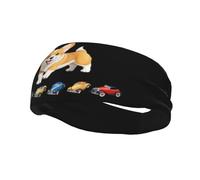 Fashionable sports decorative sweatband QQOUPP Little Corgi playing with a car Printed moisture wicking elastic suitable for cycling yoga running