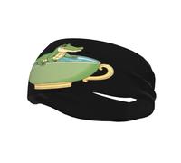 Fashionable sports decorative sweatband QQOUPP Little crocodile in a teacup Printed moisture wicking elastic suitable for cycling yoga running