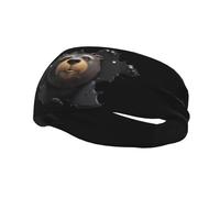 Fashionable sports decorative sweatband QQOUPP Melted leather bear Printed moisture wicking elastic suitable for cycling yoga running