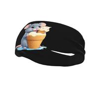 Fashionable sports decorative sweatband QQOUPP Mouse eating ice cream Printed moisture wicking elastic suitable for cycling yoga running