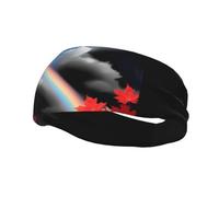 Fashionable sports decorative sweatband QQOUPP Rainbow passing through maple leaves Printed moisture wicking elastic suitable for cycling yoga running