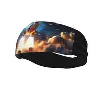 Fashionable sports decorative sweatband QQOUPP Rocket in Space Printed moisture wicking elastic suitable for cycling yoga running