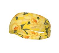 Fashionable sports decorative sweatband QQOUPP Yellow Daffodil Printed moisture wicking elastic suitable for cycling yoga running