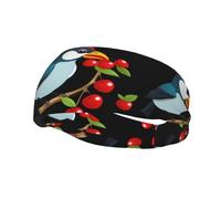 Fashionable sports decorative sweatband WHJSSF Bird Eating Red Fruit Picture moisture wicking elastic suitable for cycling yoga running
