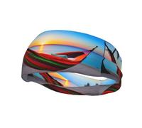 Fashionable sports decorative sweatband WHJSSF Coconut Beach Sunset Hammock Picture moisture wicking elastic suitable for cycling yoga running
