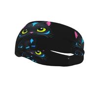 Fashionable sports decorative sweatband WHJSSF Fluorescent black kitten Pattern moisture wicking elastic suitable for cycling yoga running