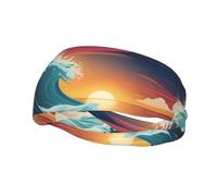Fashionable sports decorative sweatband WHJSSF Sunset and Sunrise with Ocean Sea Waves Pattern moisture wicking elastic suitable for cycling yoga running