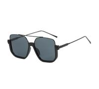 Fashionable square metal large frame men's driving sunglasses and women's outdoor holiday party sun glasses(Black)