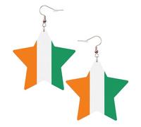 Fashionable star leather earrings, perfect for holiday party decorations or gifts.Flag of Cote d'Ivoire White, One Size, Polyvinyl Chloride Copper Silver, No Gemstone