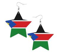 Fashionable star leather earrings, perfect for holiday party decorations or gifts.Flag of South Sudan White, One Size, Polyvinyl Chloride Copper Silver, No Gemstone