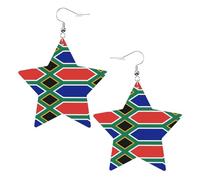 Fashionable star leather earrings, perfect for holiday party decorations or gifts.South Africa flag White, One Size, Polyvinyl Chloride Copper Silver, No Gemstone