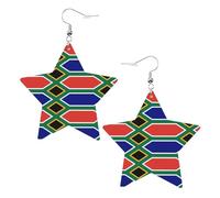 Fashionable star leather earrings, perfect for holiday party decorations or gifts.South African flag White, One Size, Polyvinyl Chloride Copper Silver, No Gemstone
