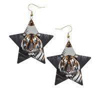 Fashionable star leather earrings, perfect for holiday party decorations or gifts.Tiger at rest White, One Size, Polyvinyl Chloride Copper Silver, No Gemstone