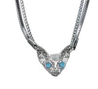 Fashionable sweet and cool dark cat head double layer clavicle chain senior cool temperament leopard head necklace