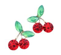 Fashionable sweet simple green leaf red cherry personalized earrings