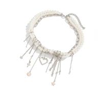 Fashionable Tassels Heart Pendant Necklace With Imitation Pearls And Metal Chain Modern Present For Women Metal Chain