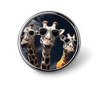 Fashionable Three Giraffes Wearing Sunglasses Printed Round Pins Metal Round Brooch Badge - for Backpacks Or Lapels, Valentine Pin